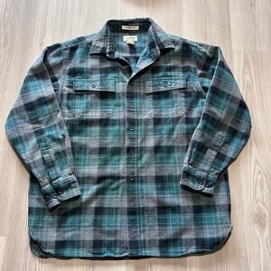 Men's L.L. Bean Green Gray Chamois Cloth Flannel Long Sleeve Button Up Shirt L